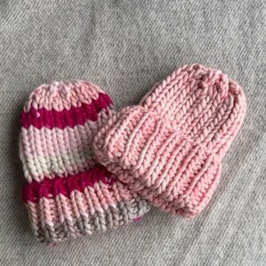 Chunky Pink Striped Knit Beanie